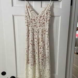 Lulu’s One Wish White Lace Midi Dress
